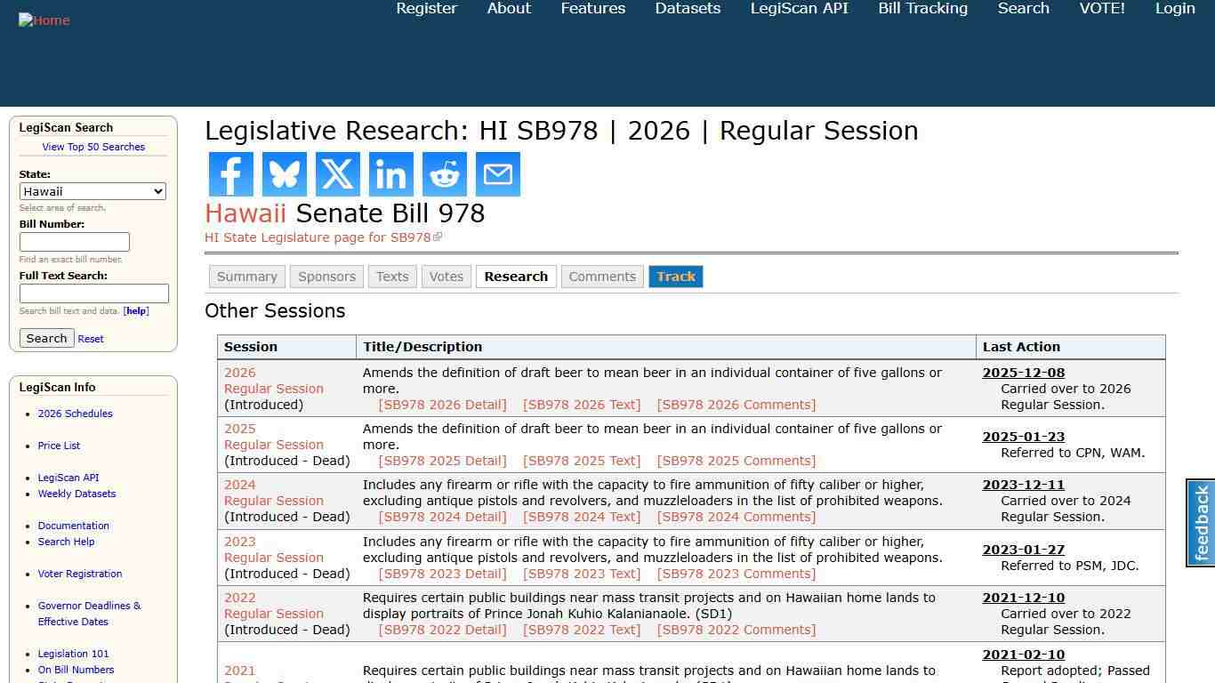 Legislative Research: HI SB978 2026 Regular Session LegiScan